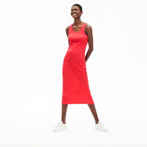 Lacoste Long Ribbed Cotton Dress Dámské - Šaty Červené | CZ-iQxdrl